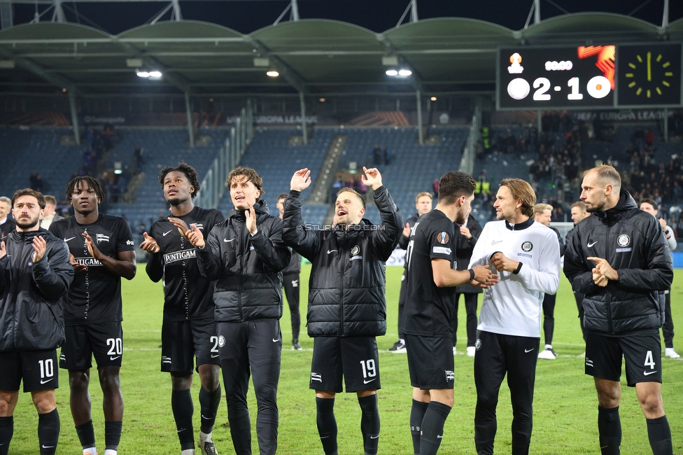 Sturm Graz - Rangers
UEFA Europa League Gruppenphase 2. Spieltag, SK Sturm Graz - Glasgow Rangers, Stadion Liebenau Graz, 02.10.2025. 

Foto zeigt die Mannschaft von Sturm
