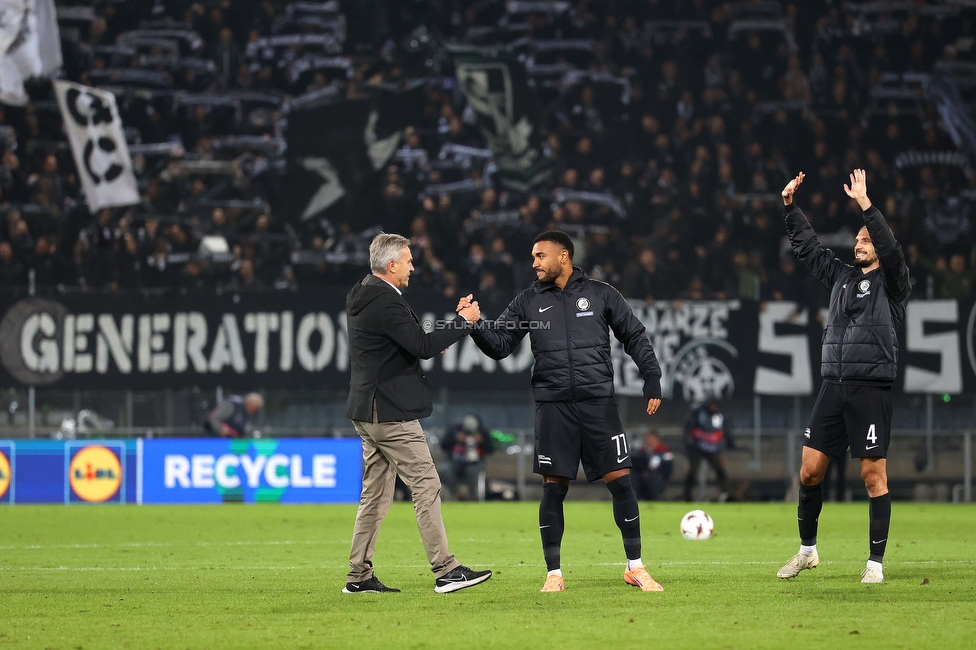 Sturm Graz - Rangers
UEFA Europa League - 2. Runde, SK Sturm Graz - FC Glasgow Rangers, Stadion Liebenau Graz, 02.10.2025. 

Foto zeigt Christian Jauk (Praesident Sturm) und Maurice Maximilian Malone (Sturm)
