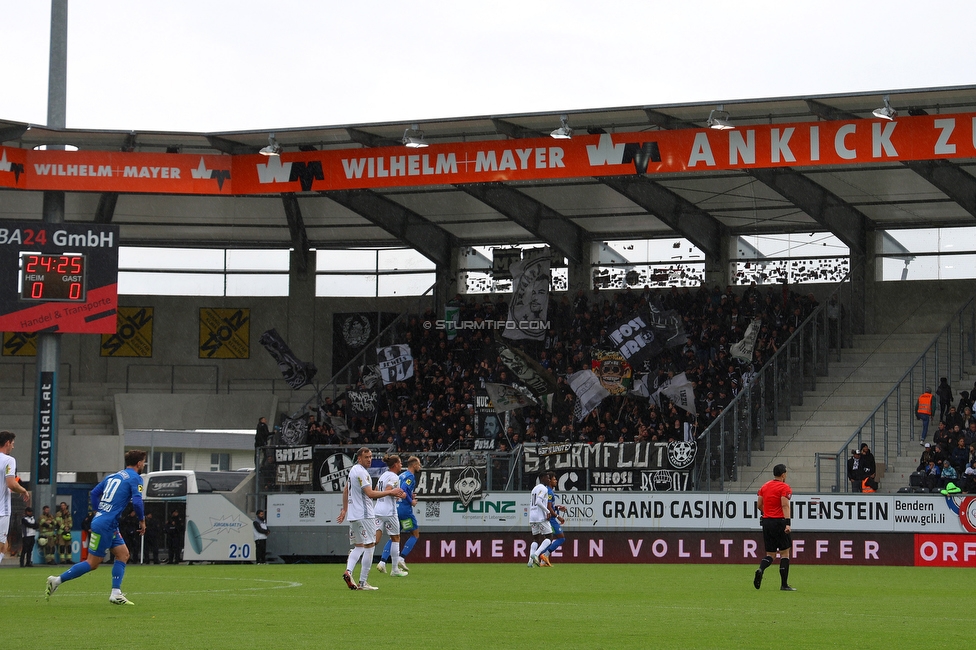 Altach - Sturm Graz
Oesterreichische Fussball Bundesliga, 9. Runde, SC Rheindorf Altach - SK Sturm Graz, Stadion Schnabelholz Altach, 05.10.2025. 

Foto zeigt Fans von Sturm
