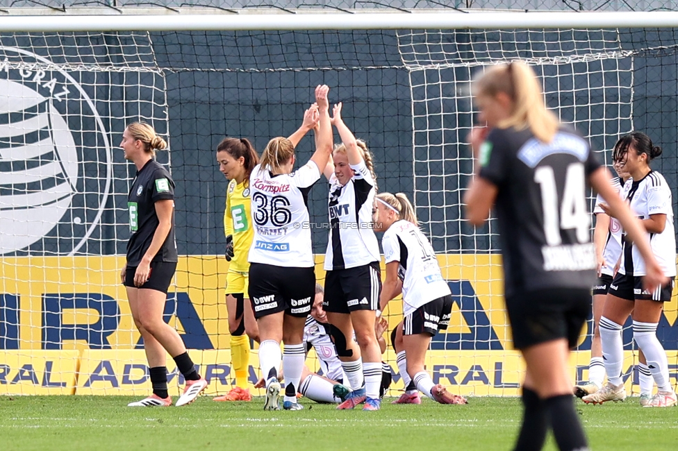 Sturm Damen - LASK
OEFB Frauen Bundesliga, 10. Runde, SK Sturm Graz Damen - LASK, Trainingszentrum Messendorf, 18.10.2025. 

Foto zeigt Spielerinnen vom LASK beim Torjubel
