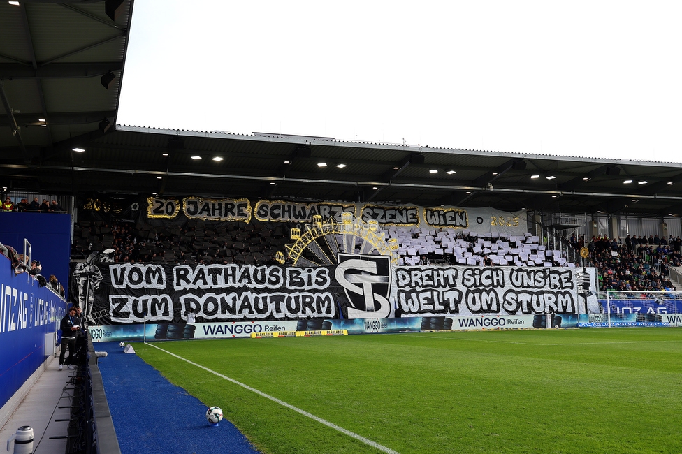 BW Linz - Sturm Graz
Oesterreichische Fussball Bundesliga, 10 Runde, FC Blau-Weiss Linz - SK Sturm Graz, Donauparkstadion Linz, 19.10.2025. 

Foto zeigt Fans von Sturm mit einer Choreografie
