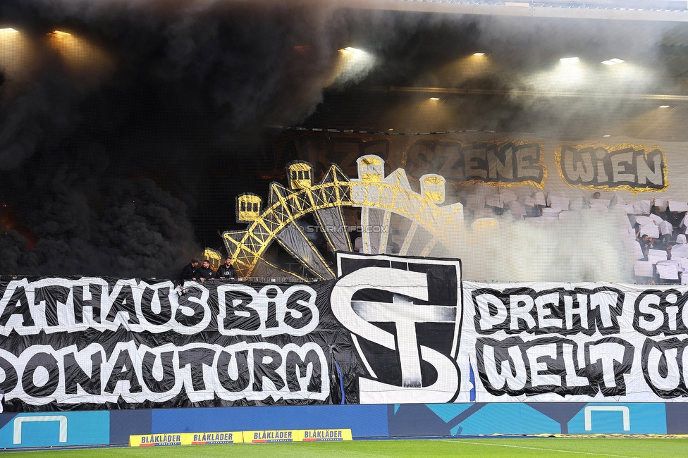 BW Linz - Sturm Graz
Oesterreichische Fussball Bundesliga, 10 Runde, FC Blau-Weiss Linz - SK Sturm Graz, Donauparkstadion Linz, 19.10.2025. 

Foto zeigt Fans von Sturm mit einer Choreografie
