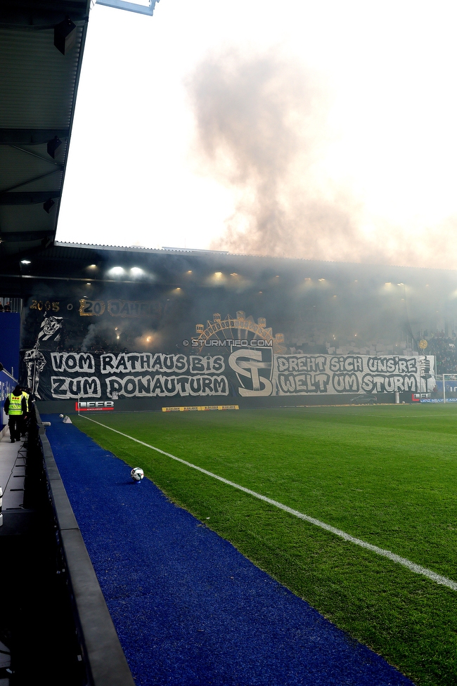 BW Linz - Sturm Graz
Oesterreichische Fussball Bundesliga, 10 Runde, FC Blau-Weiss Linz - SK Sturm Graz, Donauparkstadion Linz, 19.10.2025. 

Foto zeigt Fans von Sturm mit einer Choreografie
