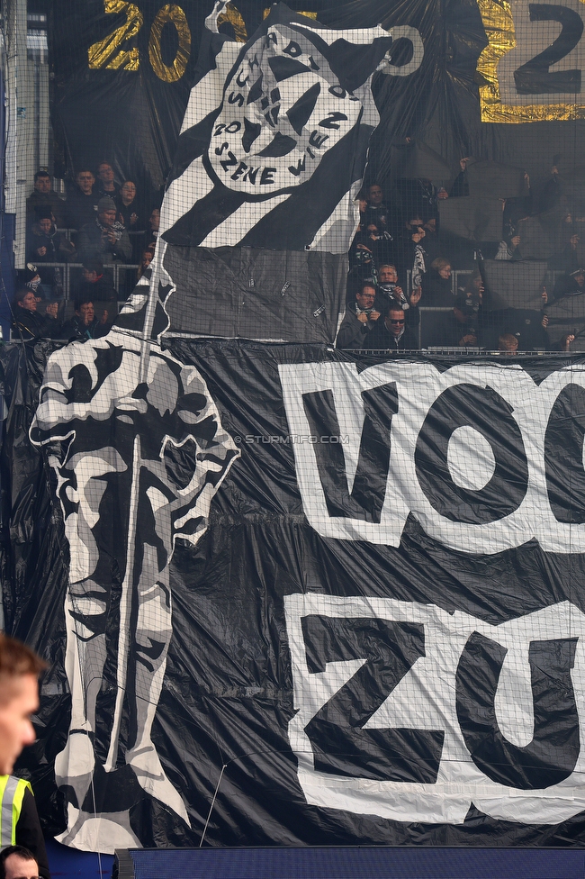 BW Linz - Sturm Graz
Oesterreichische Fussball Bundesliga, 10 Runde, FC Blau-Weiss Linz - SK Sturm Graz, Donauparkstadion Linz, 19.10.2025. 

Foto zeigt Fans von Sturm mit einer Choreografie
