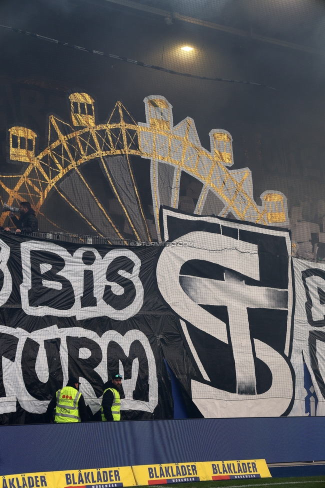 BW Linz - Sturm Graz
Oesterreichische Fussball Bundesliga, 10 Runde, FC Blau-Weiss Linz - SK Sturm Graz, Donauparkstadion Linz, 19.10.2025. 

Foto zeigt Fans von Sturm mit einer Choreografie
