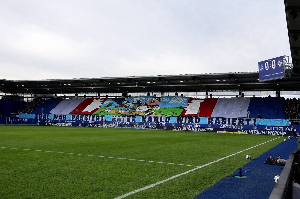 BW Linz - Sturm Graz
Oesterreichische Fussball Bundesliga, 10 Runde, FC Blau-Weiss Linz - SK Sturm Graz, Donauparkstadion Linz, 19.10.2025. 

Foto zeigt Fans von Linz mit einer Choreografie
