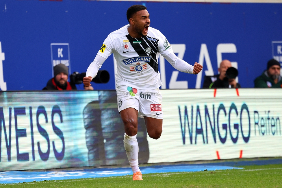 BW Linz - Sturm Graz
Oesterreichische Fussball Bundesliga, 10 Runde, FC Blau-Weiss Linz - SK Sturm Graz, Donauparkstadion Linz, 19.10.2025. 

Foto zeigt Maurice Malone (Sturm)
Schlüsselwörter: torjubel