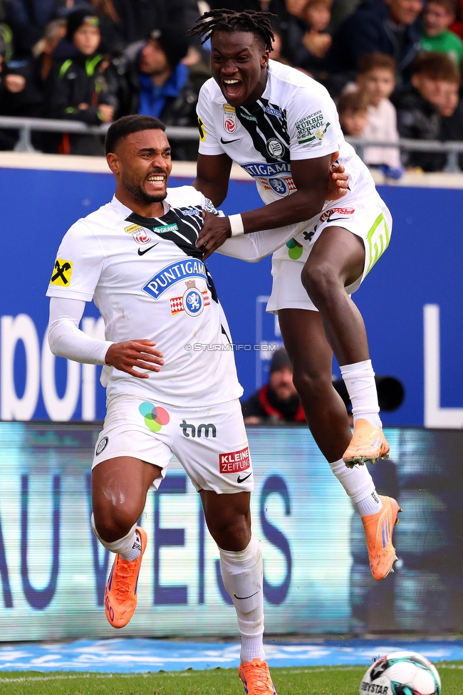 BW Linz - Sturm Graz
Oesterreichische Fussball Bundesliga, 10 Runde, FC Blau-Weiss Linz - SK Sturm Graz, Donauparkstadion Linz, 19.10.2025. 

Foto zeigt Maurice Malone (Sturm)
Schlüsselwörter: torjubel