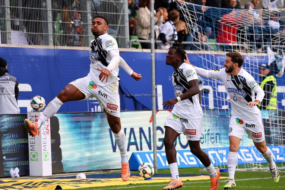 BW Linz - Sturm Graz
Oesterreichische Fussball Bundesliga, 10 Runde, FC Blau-Weiss Linz - SK Sturm Graz, Donauparkstadion Linz, 19.10.2025. 

Foto zeigt Maurice Malone (Sturm)
Schlüsselwörter: torjubel