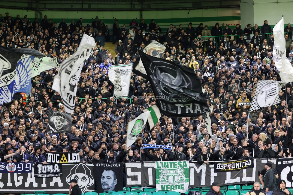Celtic Glasgow - Sturm Graz
UEFA Europa League Gruppenphase 3. Spieltag, Celtic Glasgow - SK Sturm Graz, Celtic Park Glasgow, 23.10.2025. 

Foto zeigt Fans von Sturm
Schlüsselwörter: sturmflut