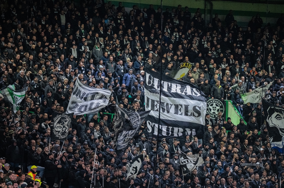 Celtic Glasgow - Sturm Graz
UEFA Europa League Gruppenphase 3. Spieltag, Celtic Glasgow - SK Sturm Graz, Celtic Park Glasgow, 23.10.2025. 

Foto zeigt Fans von Sturm
