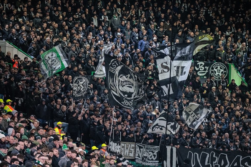Celtic Glasgow - Sturm Graz
UEFA Europa League Gruppenphase 3. Spieltag, Celtic Glasgow - SK Sturm Graz, Celtic Park Glasgow, 23.10.2025. 

Foto zeigt Fans von Sturm
