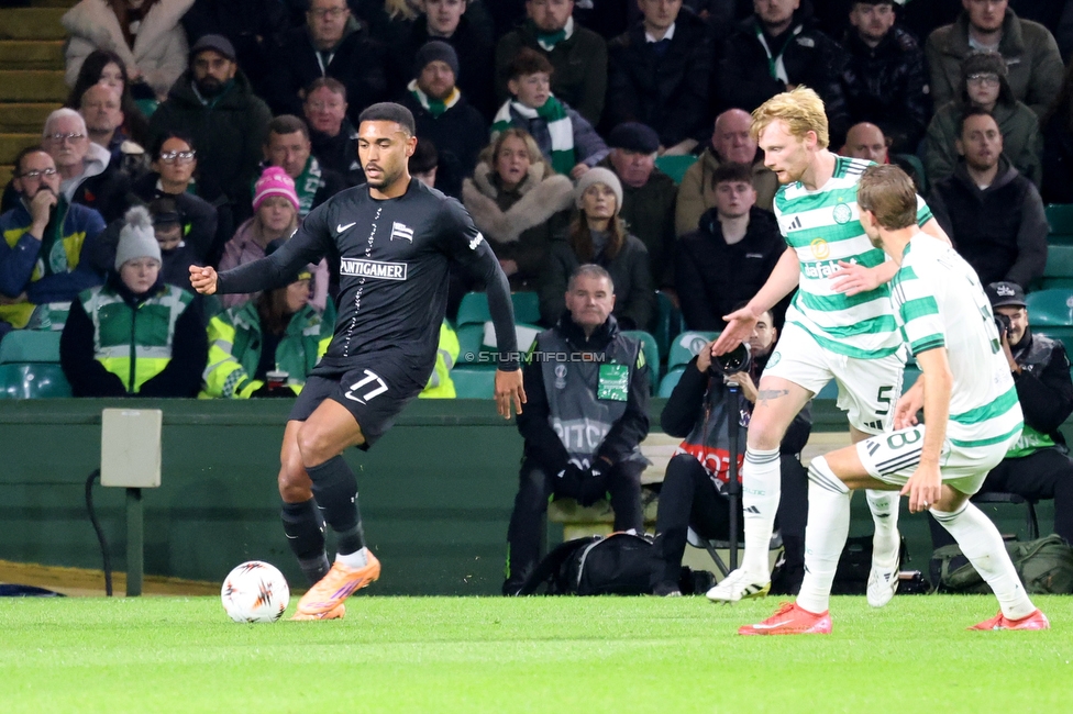 Celtic Glasgow - Sturm Graz
UEFA Europa League Gruppenphase 3. Spieltag, Celtic Glasgow - SK Sturm Graz, Celtic Park Glasgow, 23.10.2025. 

Foto zeigt Maurice Malone (Sturm)
