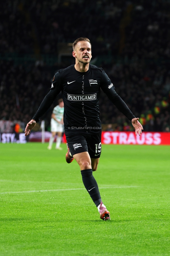 Celtic Glasgow - Sturm Graz
UEFA Europa League Gruppenphase 3. Spieltag, Celtic Glasgow - SK Sturm Graz, Celtic Park Glasgow, 23.10.2025. 

Foto zeigt Tomi Horvat (Sturm)
Schlüsselwörter: torjubel