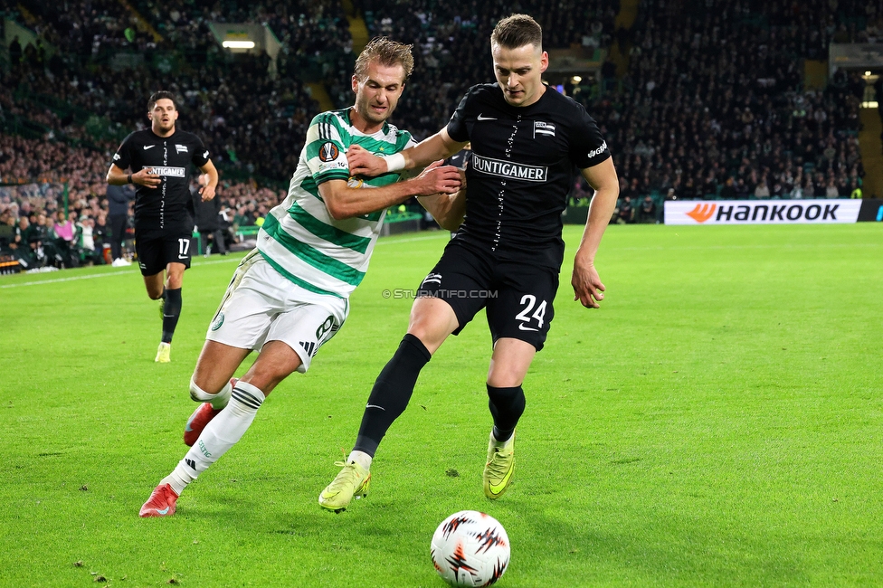 Celtic Glasgow - Sturm Graz
UEFA Europa League Gruppenphase 3. Spieltag, Celtic Glasgow - SK Sturm Graz, Celtic Park Glasgow, 23.10.2025. 

Foto zeigt Dimitri Lavalee (Sturm)
