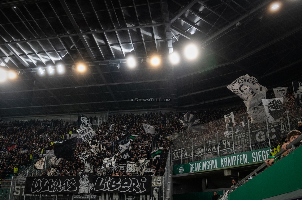 Rapid Wien - Sturm Graz
Oesterreichische Fussball Bundesliga, 12. Runde, SK Rapid Wien - SK Sturm Graz, Weststadion Wien, 02.11.2025. 

Foto zeigt Fans von Sturm mit einem Spruchband
Schlüsselwörter: repression