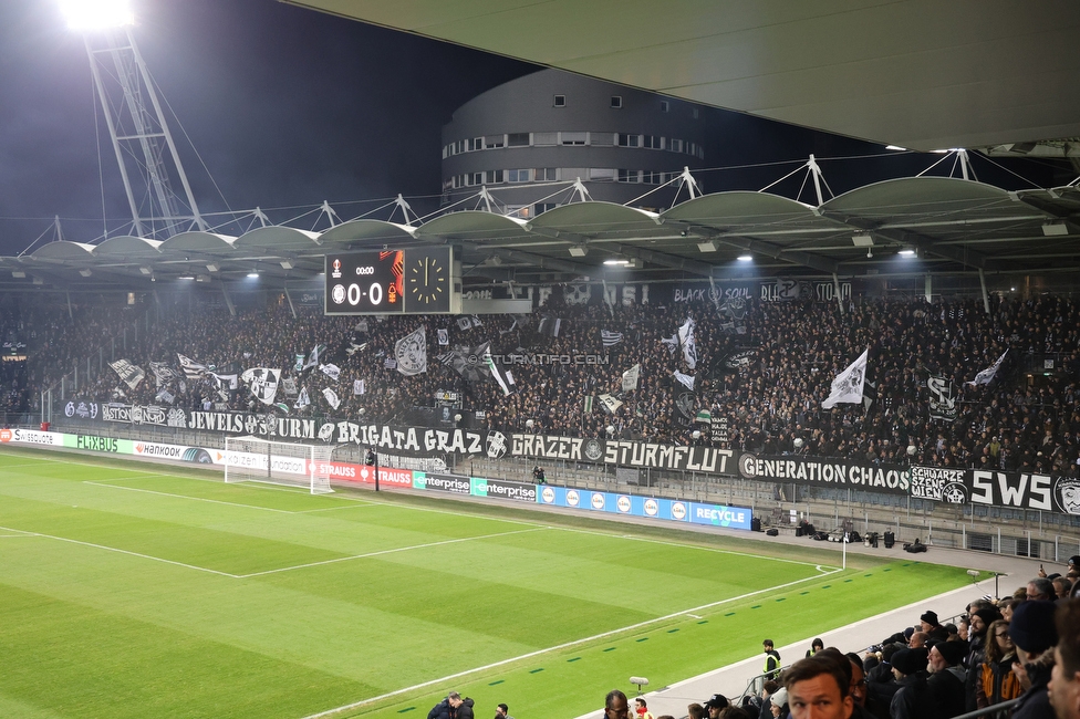 Sturm Graz - Nottingham
UEFA Europa League Gruppenphase 4. Spieltag, SK Sturm Graz - Nottingham Forest, Stadion Liebenau Graz, 06.11.2025. 

Foto zeigt Fans von Sturm
Schlüsselwörter: schals