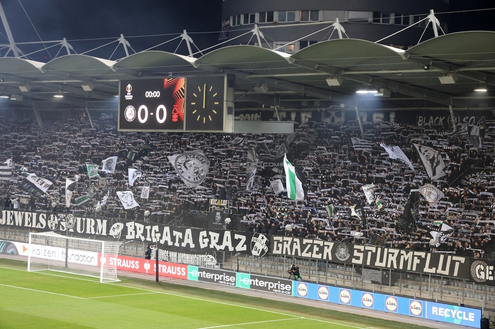 Sturm Graz - Nottingham
UEFA Europa League Gruppenphase 4. Spieltag, SK Sturm Graz - Nottingham Forest, Stadion Liebenau Graz, 06.11.2025. 

Foto zeigt Fans von Sturm
Schlüsselwörter: schals