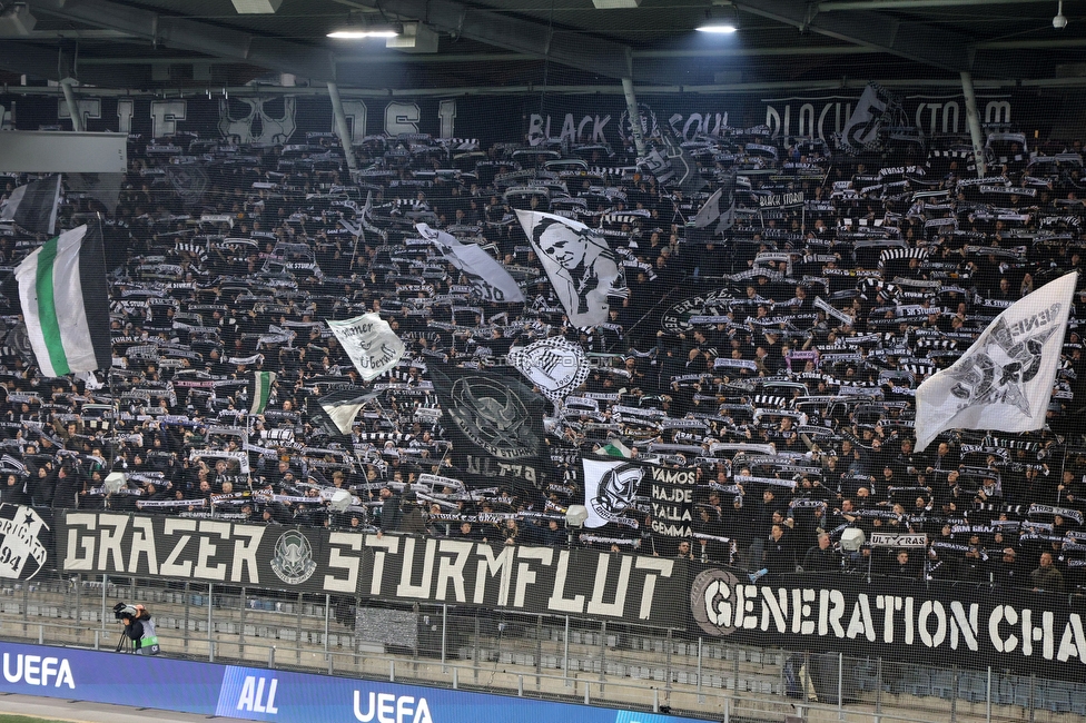 Sturm Graz - Nottingham
UEFA Europa League Gruppenphase 4. Spieltag, SK Sturm Graz - Nottingham Forest, Stadion Liebenau Graz, 06.11.2025. 

Foto zeigt Fans von Sturm
Schlüsselwörter: schals