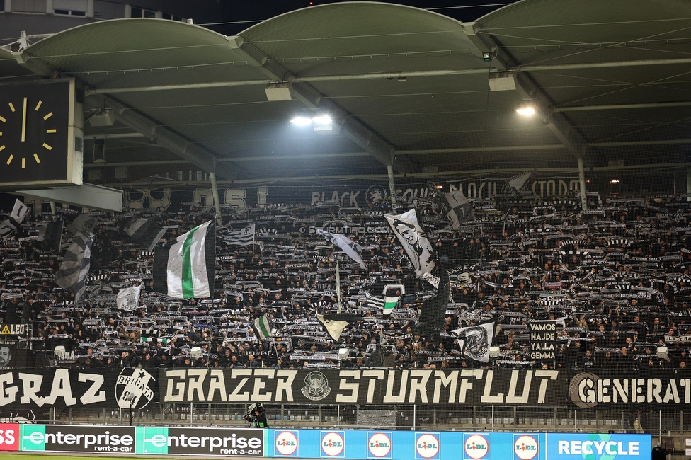Sturm Graz - Nottingham
UEFA Europa League Gruppenphase 4. Spieltag, SK Sturm Graz - Nottingham Forest, Stadion Liebenau Graz, 06.11.2025. 

Foto zeigt Fans von Sturm
Schlüsselwörter: schals