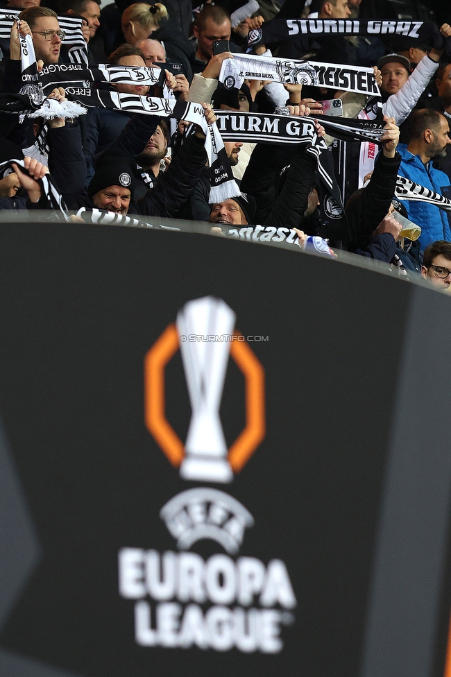 Sturm Graz - Nottingham
UEFA Europa League Gruppenphase 4. Spieltag, SK Sturm Graz - Nottingham Forest, Stadion Liebenau Graz, 06.11.2025. 

Foto zeigt Fans von Sturm
Schlüsselwörter: schals
