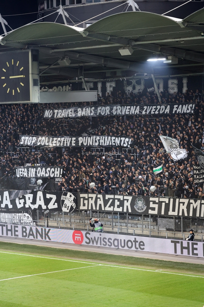 Sturm Graz - Nottingham
UEFA Europa League Gruppenphase 4. Spieltag, SK Sturm Graz - Nottingham Forest, Stadion Liebenau Graz, 06.11.2025. 

Foto zeigt Fans von Sturm mit einem Spruchband
Schlüsselwörter: repression
