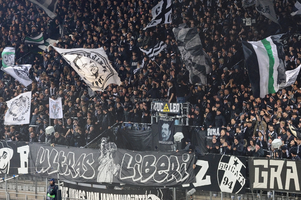 Sturm Graz - Nottingham
UEFA Europa League Gruppenphase 4. Spieltag, SK Sturm Graz - Nottingham Forest, Stadion Liebenau Graz, 06.11.2025. 

Foto zeigt Fans von Sturm mit einem Spruchband
Schlüsselwörter: repression