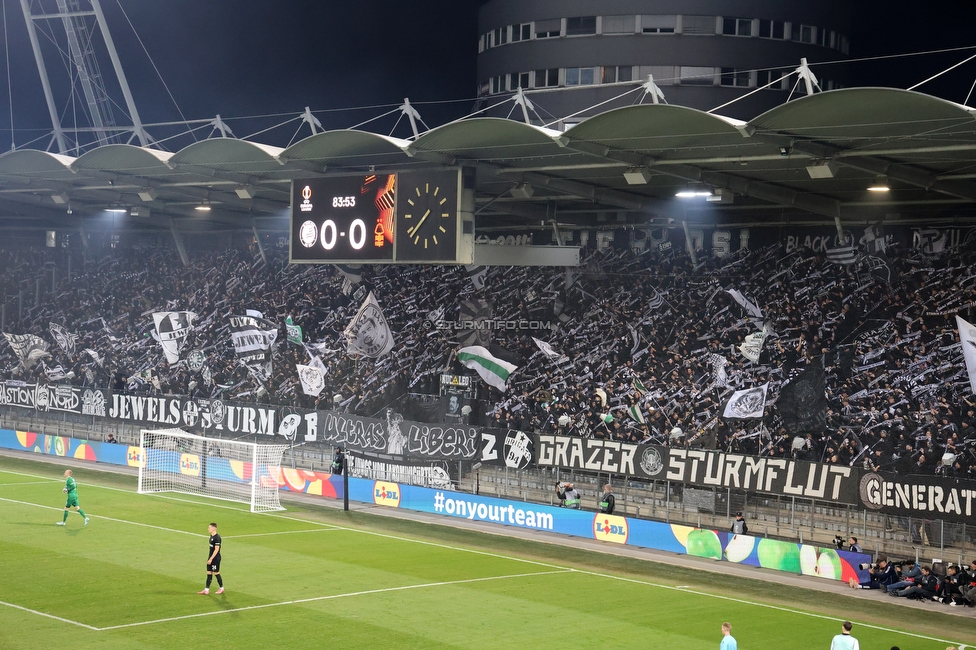 Sturm Graz - Nottingham
UEFA Europa League Gruppenphase 4. Spieltag, SK Sturm Graz - Nottingham Forest, Stadion Liebenau Graz, 06.11.2025. 

Foto zeigt Fans von Sturm
Schlüsselwörter: schals