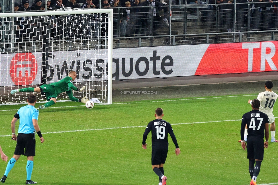 Sturm Graz - Nottingham
UEFA Europa League Gruppenphase 4. Spieltag, SK Sturm Graz - Nottingham Forest, Stadion Liebenau Graz, 06.11.2025. 

Foto zeigt Oliver Christensen (Sturm)
Schlüsselwörter: elfmeter