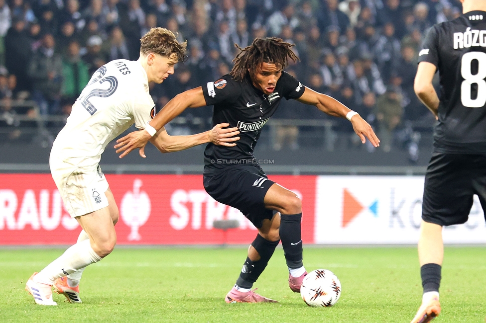 Sturm Graz - Nottingham
UEFA Europa League Gruppenphase 4. Spieltag, SK Sturm Graz - Nottingham Forest, Stadion Liebenau Graz, 06.11.2025. 

Foto zeigt Seedy Jatta (Sturm)
