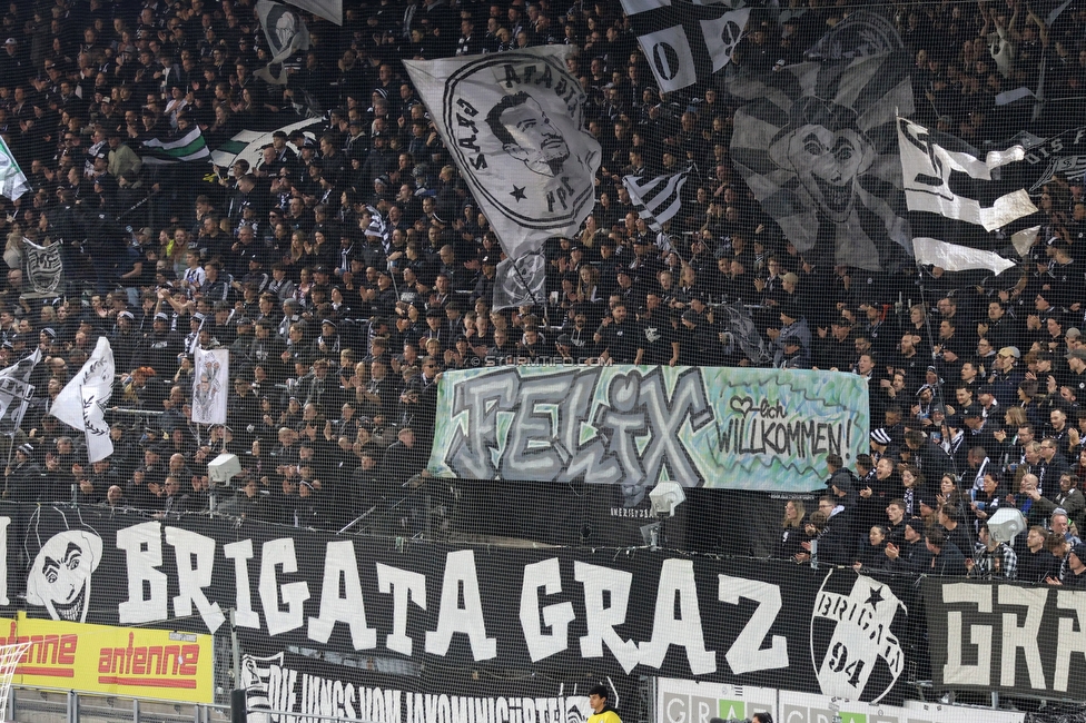 Sturm Graz - RB Salzburg
Oesterreichische Fussball Bundesliga, 13. Runde, SK Sturm Graz - FC RB Salzburg, Stadion Liebenau Graz, 09.11.2025. 

Foto zeigt Fans von Sturm mit einem Spruchband
Schlüsselwörter: brigata baby