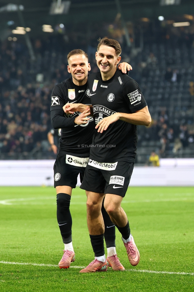 Sturm Graz - RB Salzburg
Oesterreichische Fussball Bundesliga, 13. Runde, SK Sturm Graz - FC RB Salzburg, Stadion Liebenau Graz, 09.11.2025. 

Foto zeigt Tomi Horvat (Sturm) und Leon Grgic (Sturm)
Schlüsselwörter: torjubel