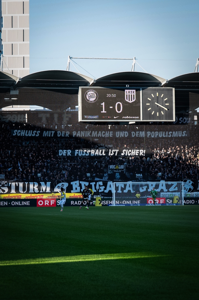 Sturm Graz - LASK
Oesterreichische Fussball Bundesliga, 14. Runde, SK Sturm Graz - LASK, Stadion Liebenau Graz, 23.11.2025. 

Foto zeigt Fans von Sturm mit einem Spruchband
Schlüsselwörter: repression