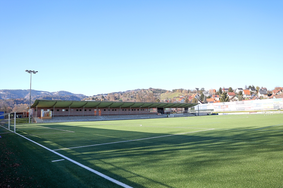 Sturm Damen - Suedburgenland Hartberg
OEFB Frauen Bundesliga, 13. Runde, SK Sturm Graz Damen - SpG Suedburgenland TSV Hartberg, Koralmstadion Deutschlandsberg, 23.11.2025. Foto zeigt das Koralmstadion
