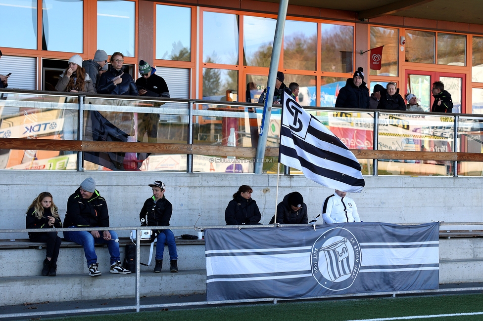 Sturm Damen - Suedburgenland Hartberg
OEFB Frauen Bundesliga, 13. Runde, SK Sturm Graz Damen - SpG Suedburgenland TSV Hartberg, Koralmstadion Deutschlandsberg, 23.11.2025. Foto zeigt Fans

