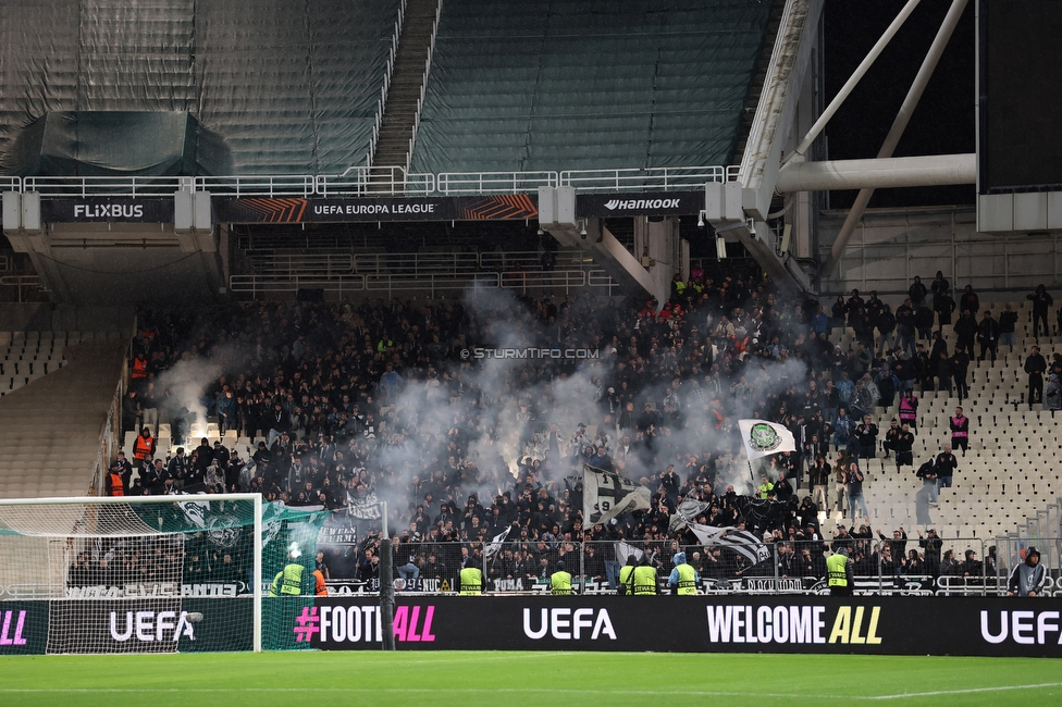 Panathinaikos - Sturm Graz
UEFA Europa League Gruppenphase 5. Spieltag, FC Panathinaikos - SK Sturm Graz, Olympiastadion Athen, 27.11.2025. Foto zeigt Fans von Sturm
Schlüsselwörter: pyrotechnik