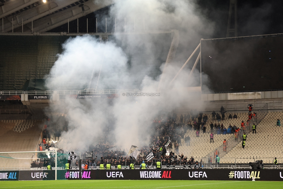 Panathinaikos - Sturm Graz
UEFA Europa League Gruppenphase 5. Spieltag, FC Panathinaikos - SK Sturm Graz, Olympiastadion Athen, 27.11.2025. Foto zeigt Fans von Sturm
Schlüsselwörter: pyrotechnik