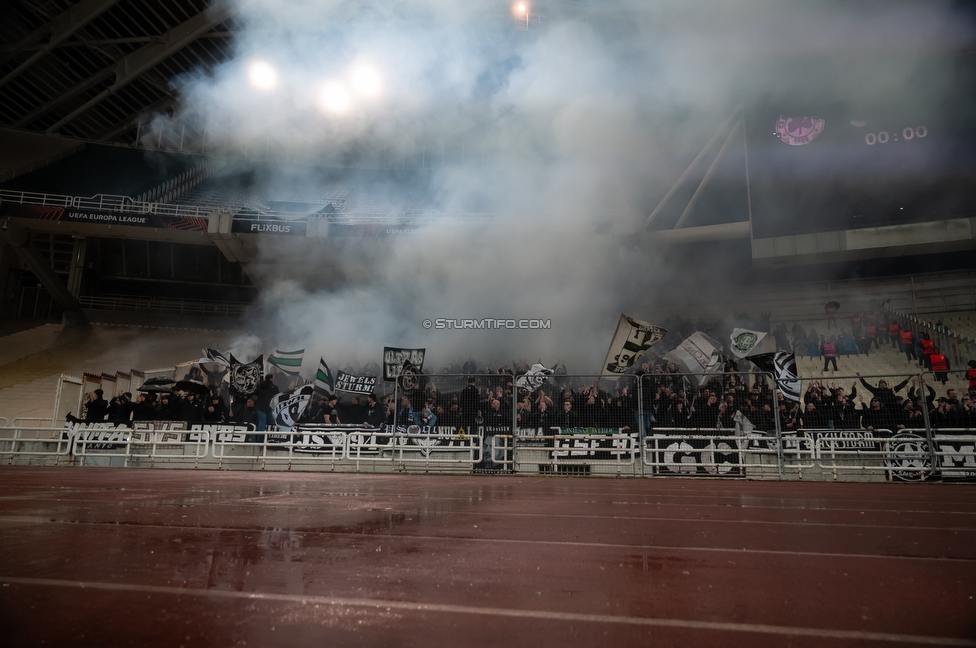 Panathinaikos - Sturm Graz
UEFA Europa League Gruppenphase 5. Spieltag, FC Panathinaikos - SK Sturm Graz, Olympiastadion Athen, 27.11.2025. Foto zeigt Fans von Sturm
Schlüsselwörter: pyrotechnik