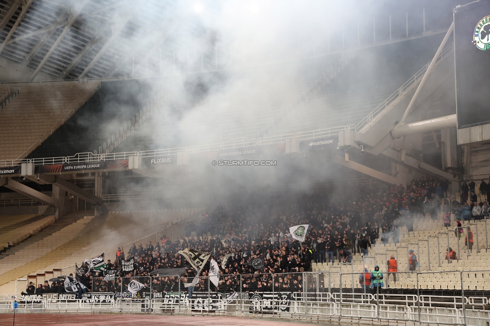 Panathinaikos - Sturm Graz
UEFA Europa League Gruppenphase 5. Spieltag, FC Panathinaikos - SK Sturm Graz, Olympiastadion Athen, 27.11.2025. Foto zeigt Fans von Sturm
Schlüsselwörter: pyrotechnik