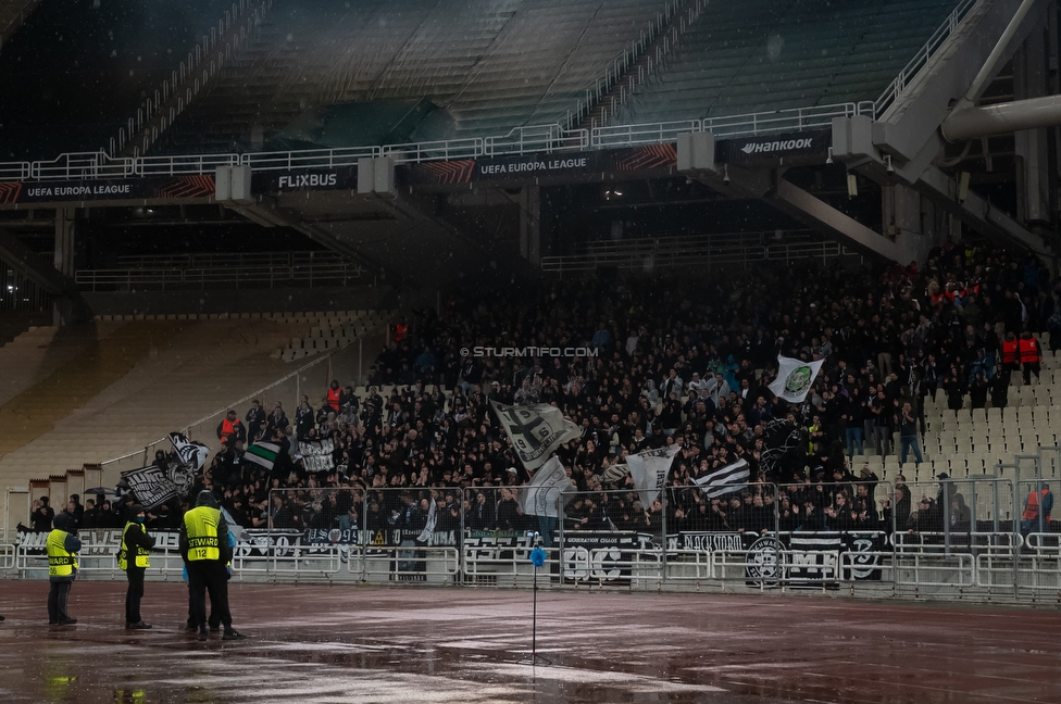 Panathinaikos - Sturm Graz
UEFA Europa League Gruppenphase 5. Spieltag, FC Panathinaikos - SK Sturm Graz, Olympiastadion Athen, 27.11.2025. Foto zeigt Fans von Sturm
