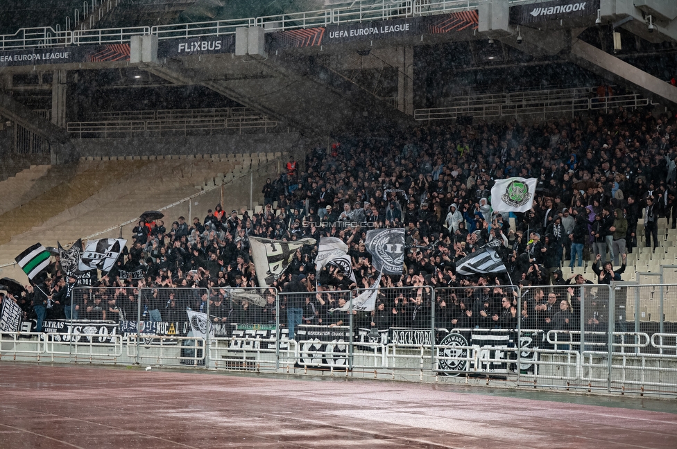 Panathinaikos - Sturm Graz
UEFA Europa League Gruppenphase 5. Spieltag, FC Panathinaikos - SK Sturm Graz, Olympiastadion Athen, 27.11.2025. Foto zeigt Fans von Sturm

