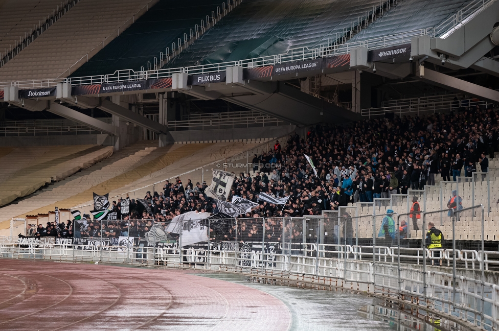 Panathinaikos - Sturm Graz
UEFA Europa League Gruppenphase 5. Spieltag, FC Panathinaikos - SK Sturm Graz, Olympiastadion Athen, 27.11.2025. Foto zeigt Fans von Sturm
