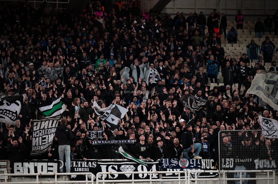 Panathinaikos - Sturm Graz
UEFA Europa League Gruppenphase 5. Spieltag, FC Panathinaikos - SK Sturm Graz, Olympiastadion Athen, 27.11.2025. Foto zeigt Fans von Sturm

