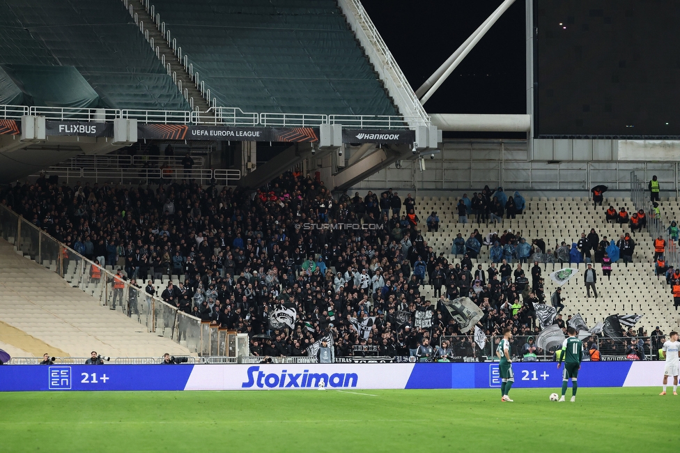 Panathinaikos - Sturm Graz
UEFA Europa League Gruppenphase 5. Spieltag, FC Panathinaikos - SK Sturm Graz, Olympiastadion Athen, 27.11.2025. Foto zeigt Fans von Sturm

