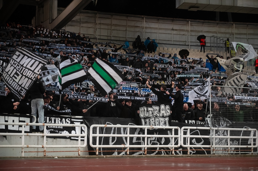 Panathinaikos - Sturm Graz
UEFA Europa League Gruppenphase 5. Spieltag, FC Panathinaikos - SK Sturm Graz, Olympiastadion Athen, 27.11.2025. Foto zeigt Fans von Sturm
Schlüsselwörter: schals