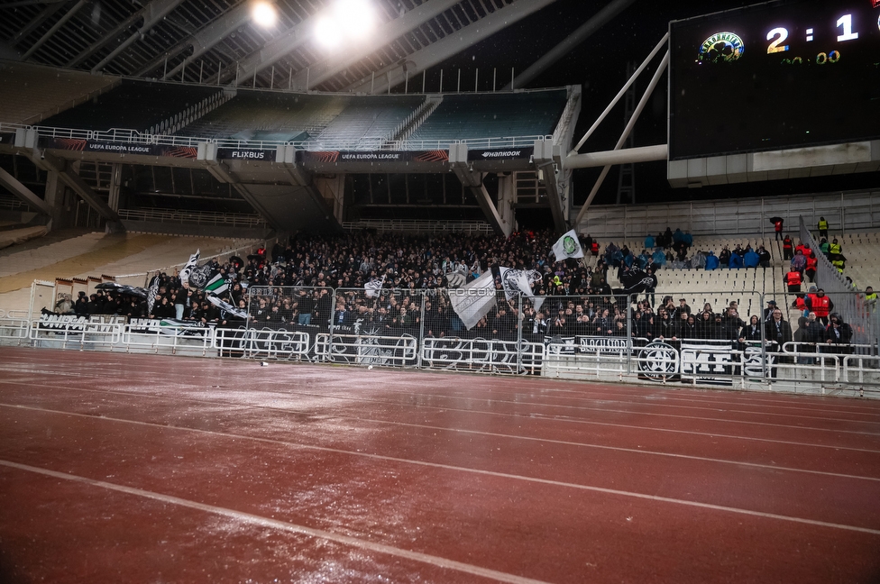 Panathinaikos - Sturm Graz
UEFA Europa League Gruppenphase 5. Spieltag, FC Panathinaikos - SK Sturm Graz, Olympiastadion Athen, 27.11.2025. Foto zeigt Fans von Sturm mit einem Spruchband
Schlüsselwörter: repression