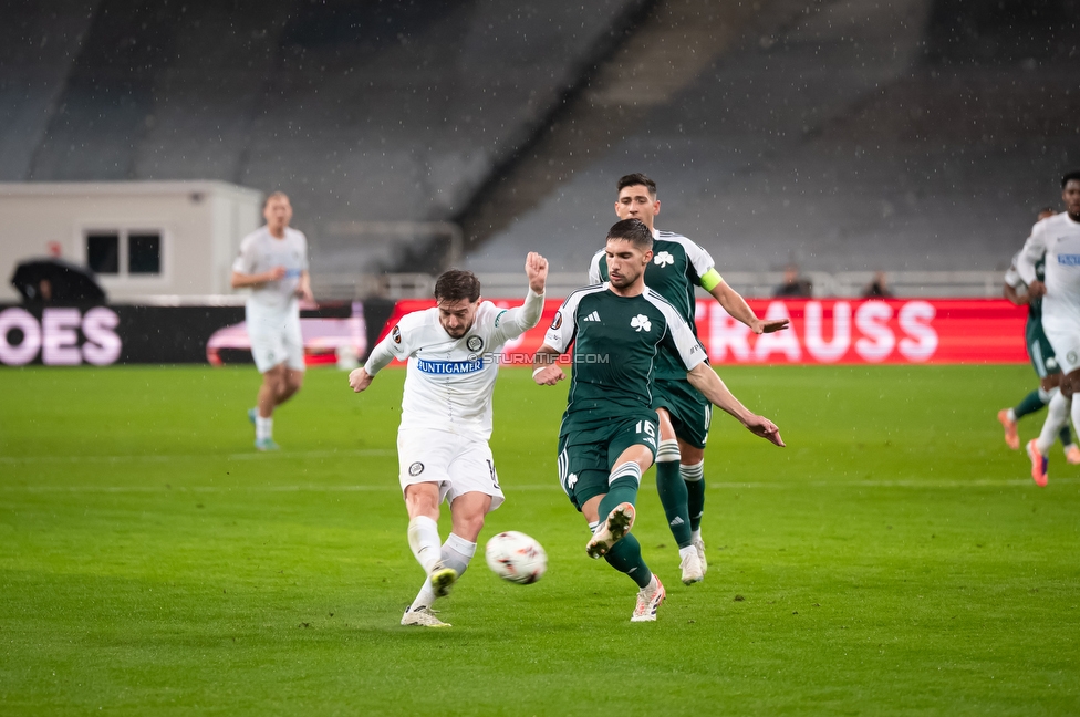 Panathinaikos - Sturm Graz
UEFA Europa League Gruppenphase 5. Spieltag, FC Panathinaikos - SK Sturm Graz, Olympiastadion Athen, 27.11.2025. Foto zeigt Otar Kiteishvili (Sturm)
