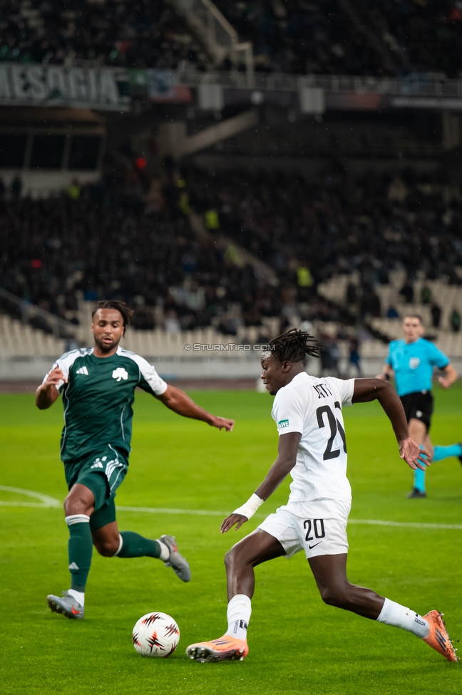 Panathinaikos - Sturm Graz
UEFA Europa League Gruppenphase 5. Spieltag, FC Panathinaikos - SK Sturm Graz, Olympiastadion Athen, 27.11.2025. Foto zeigt Seedy Jatta (Sturm)
