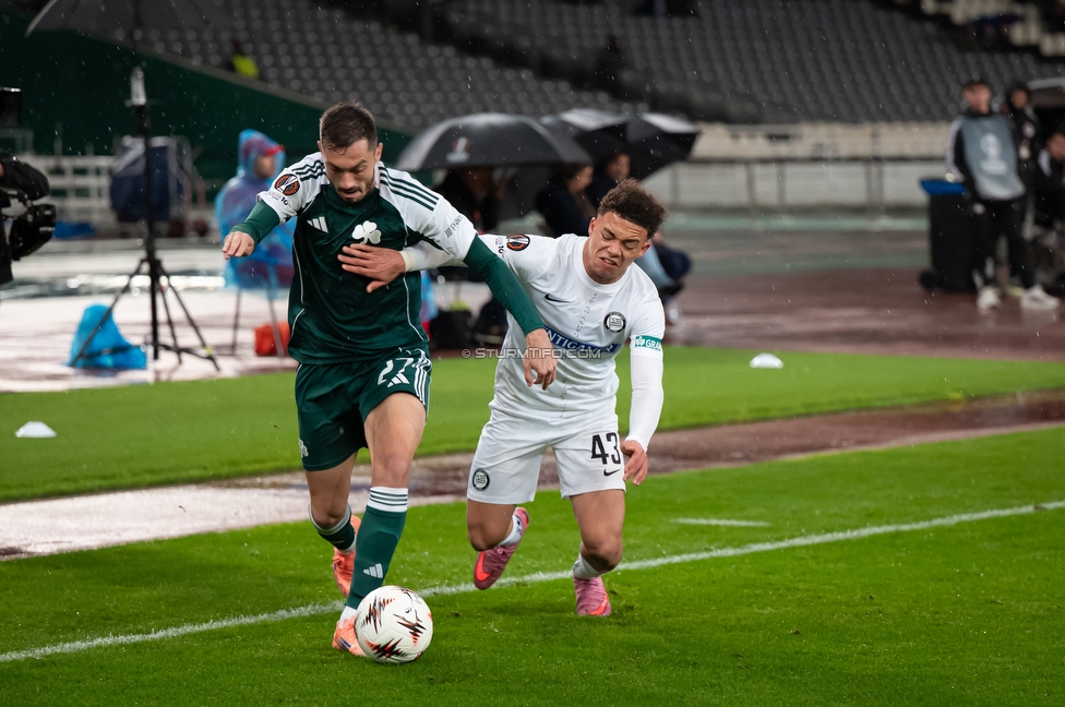 Panathinaikos - Sturm Graz
UEFA Europa League Gruppenphase 5. Spieltag, FC Panathinaikos - SK Sturm Graz, Olympiastadion Athen, 27.11.2025. Foto zeigt Jacob Peter Hoedl (Sturm)
