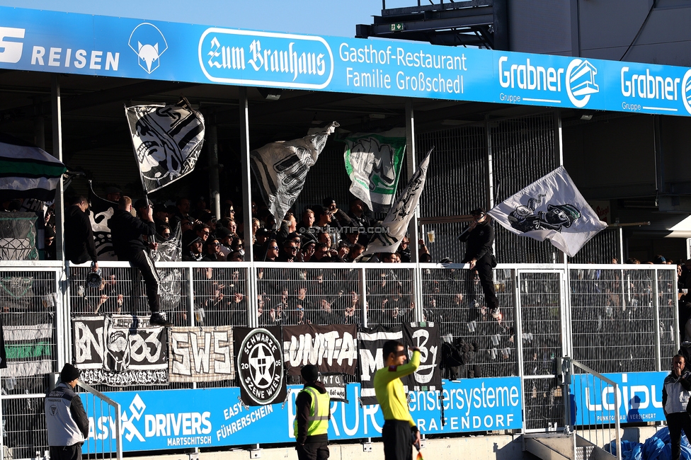 Hartberg - Sturm Graz
Oesterreichische Fussball Bundesliga, 15. Runde, TSV Hartberg - SK Sturm Graz, PROfertil Arena Hartberg, 30.11.2025. Foto zeigt Fans von Sturm
